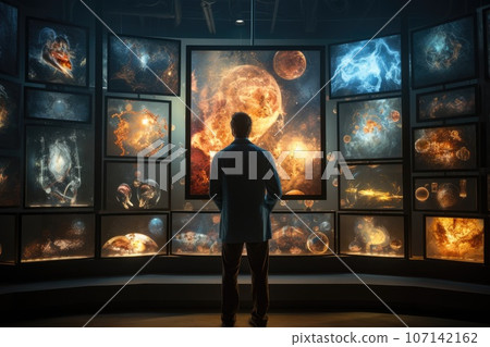 Surgeon doctor observing medical images on display. Generative AI 107142162