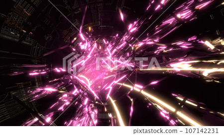 VJ tunnel warp cyber torus rotation purple yellow [separate version available] 107142231