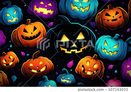 Halloween with scary pumpkin background. Generative AI 107143033