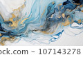 Elegant blue white and gold marble acrylic flow illustation, abstract background. Generavie AI 107143278