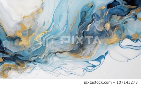 Elegant blue white and gold marble acrylic flow illustation, abstract background. Generavie AI Elegant blue white and gold marble acrylic flow illustation, abstract background. Generavie AI 107143278