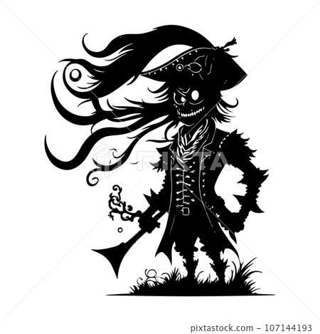 Captain skull vector, Pirate skull vector black outline illustration on white background.	 107144193