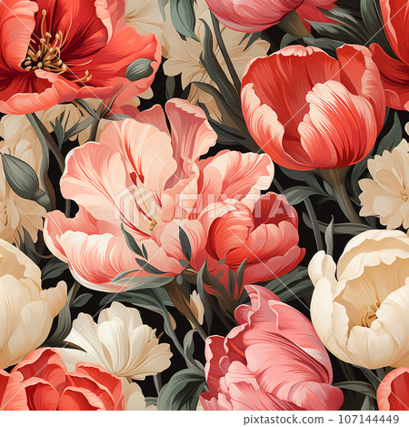 Seamless pattern Tulip flower , AI generated 107144449