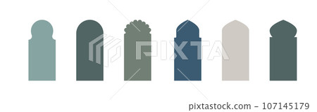 Islamic window boho colors shape. Arabic door shape. Islamic arhitecture elements of window and door 107145179