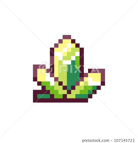 Retro 90s Pixel Art Crystal. Green Emerald Icon. Vintage Arcade and Video Game Treasure Mineral Design for Web, App and Y2K Fantasy Concepts. 8 and 16 bit Symbol Assets. 107145721