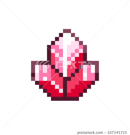 Pixel art Red Ruby Crystal Icon. Retro Style Game Asset or Arcade Element. 8 Bit Pixel Quartz Mineral Resource Gemstone Treasure. Pixel art Red Ruby Crystal Icon. Retro Style Game Asset or Arcade Element. 8 Bit Pixel Quartz Mineral Resource Gemstone Treasure. 107145725