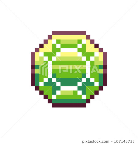 Pixel art Green Emerald Gem Icon. Retro Style - Stock