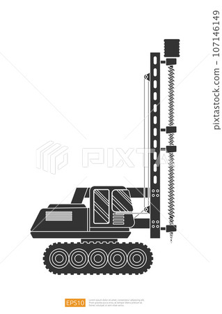 side view Silhouette Track Drilling Machine vector illustration on white background. Isolated big heavy machinery equipment vehicle. Drilling Tractor cartoon construction and mining Industry car icon side view Silhouette Track Drilling Machine vector illustration on white background. Isolated big heavy machinery equipment vehicle. Drilling Tractor cartoon construction and mining Industry car icon 107146149