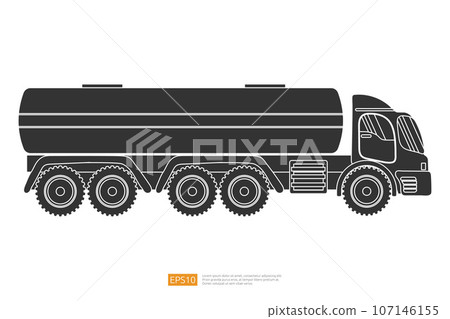 Gas, oil, fuel container Silhouette truck illustration on white background. Isolated transportation gasoline tanker truck car. commercial vehicle flat vector Gas, oil, fuel container Silhouette truck illustration on white background. Isolated transportation gasoline tanker truck car. commercial vehicle flat vector 107146155