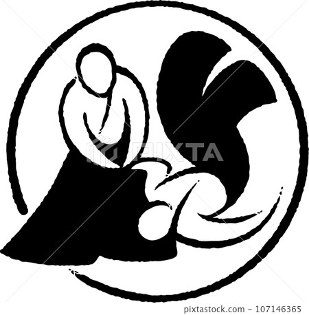 Aikido Japanese style ink drawing Aikido Japanese style ink drawing 107146365