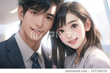 Japanese men and women riding a train Japanese men and women riding a train 107146532