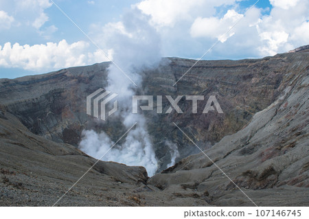 Crater and volcanic smoke at Nakadake, Mt. Aso Crater and volcanic smoke at Nakadake, Mt. Aso 107146745