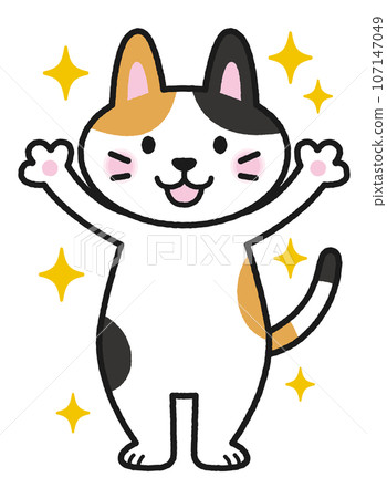 Calico cat doing Banzai glitter Calico cat doing Banzai glitter 107147049
