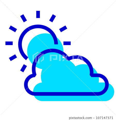 Two color style icons representing weather, sun, clouds, clear and cloudy Two color style icons representing weather, sun, clouds, clear and cloudy 107147371
