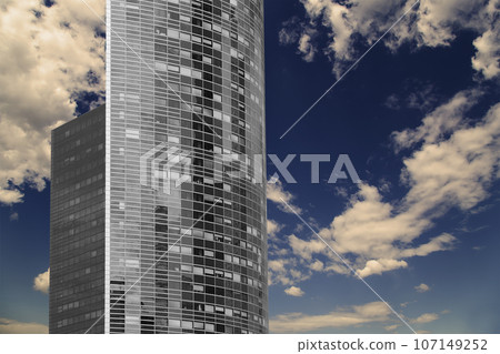 Skyscrapers La Defense (against the background of a sky at sunset), commercial and business center of Paris, France 107149252
