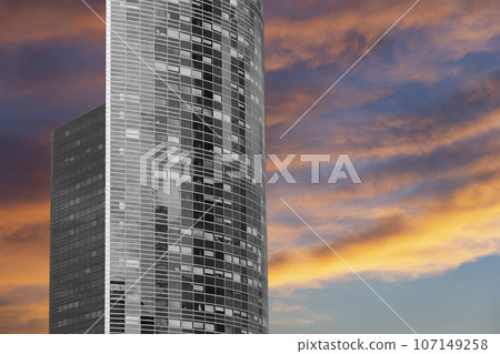 Skyscrapers La Defense (against the background of a sky at sunset), commercial and business center of Paris, France 107149258