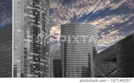 Skyscrapers La Defense (against the background of a sky at sunset), commercial and business center of Paris, France Skyscrapers La Defense (against the background of a sky at sunset), commercial and business center of Paris, France 107149287