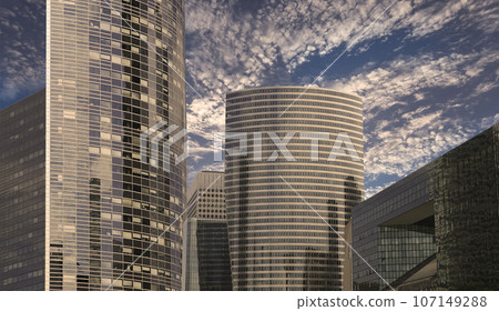 Skyscrapers La Defense (against the background of a sky at sunset), commercial and business center of Paris, France Skyscrapers La Defense (against the background of a sky at sunset), commercial and business center of Paris, France 107149288