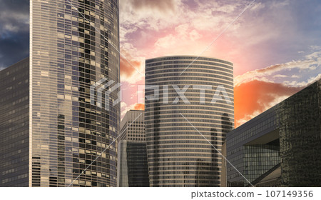 Skyscrapers La Defense (against the background of a sky at sunset), commercial and business center of Paris, France Skyscrapers La Defense (against the background of a sky at sunset), commercial and business center of Paris, France 107149356