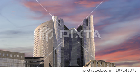 Skyscrapers La Defense (against the background of a sky at sunset), commercial and business center of Paris, France Skyscrapers La Defense (against the background of a sky at sunset), commercial and business center of Paris, France 107149373