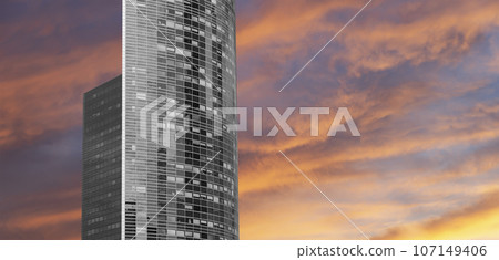 Skyscrapers La Defense (against the background of a sky at sunset), commercial and business center of Paris, France 107149406