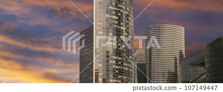 Skyscrapers La Defense (against the background of a sky at sunset), commercial and business center of Paris, France Skyscrapers La Defense (against the background of a sky at sunset), commercial and business center of Paris, France 107149447