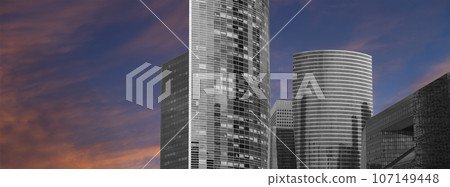 Skyscrapers La Defense (against the background of a sky at sunset), commercial and business center of Paris, France 107149448
