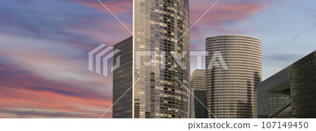 Skyscrapers La Defense (against the background of a sky at sunset), commercial and business center of Paris, France Skyscrapers La Defense (against the background of a sky at sunset), commercial and business center of Paris, France 107149450