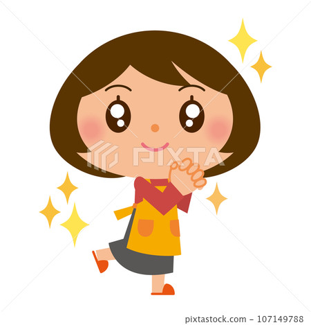 An impressed woman wearing an apron 107149788