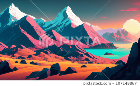 Illustration of a mountain landscape. 107149867