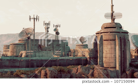 A cluster of antennas on a rooftop at a military base A cluster of antennas on a rooftop at a military base 107150094