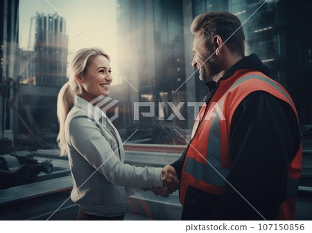 Two partners shaking hands . AI Generative. Two partners shaking hands . AI Generative. 107150856
