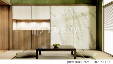 Muji green living room japanese style and decoration for japan.3D rendering Muji green living room japanese style and decoration for japan.3D rendering 107151186