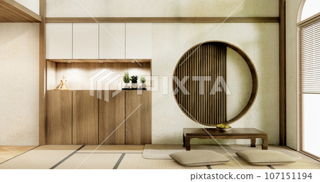 Muji living room japanese style and decoration for japan.3D rendering Muji living room japanese style and decoration for japan.3D rendering 107151194