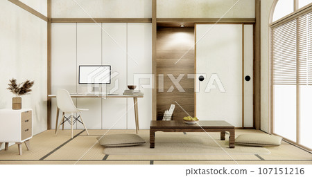 Muji living room japanese style and decoration for japan.3D rendering Muji living room japanese style and decoration for japan.3D rendering 107151216