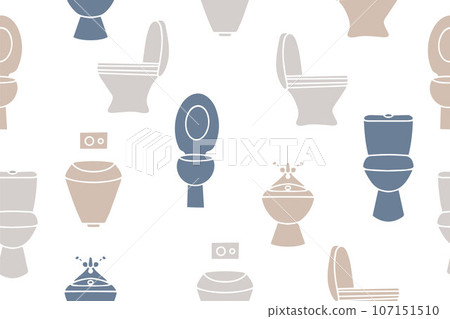 Seamless vector pattern of toilets and toilet paper. Toilet seamless pattern. Vector illustration 107151510