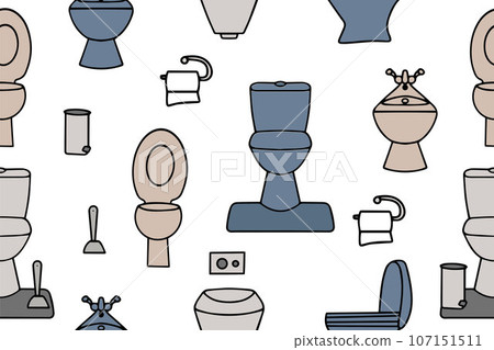 Seamless vector pattern of toilets and toilet paper. Toilet seamless pattern. Vector illustration 107151511