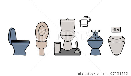 Toilet bowl. Hand drawn home toilet vector illustrations set. Vector illustration 107151512