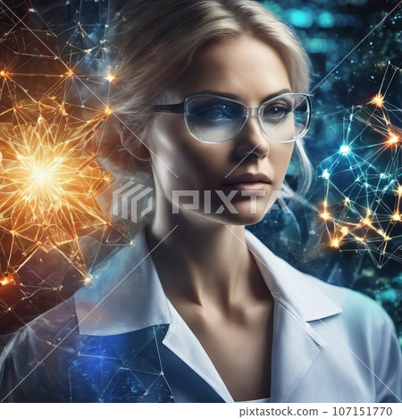 Young confident woman in lab coat standing Young confident woman in lab coat standing 107151770