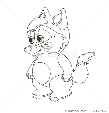 Cute cartoon baby wolf. Sketch, outline drawing for a coloring book. Vector Cute cartoon baby wolf. Sketch, outline drawing for a coloring book. Vector 107151907