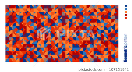 Geometric trendy pattern, Bauhaus style. Modern colorful background with simple elements. Retro texture with basic geometric shapes. Print design, minimalist poster cover. Vector illustration 107151941
