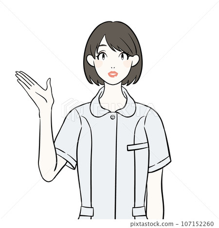 Illustration of a nurse wearing nurse uniform and giving guidance Illustration of a nurse wearing nurse uniform and giving guidance 107152260