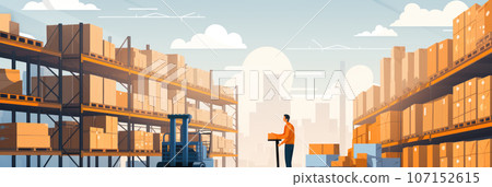 Warehouse worker checking the barcode of parcels Warehouse worker checking the barcode of parcels 107152615