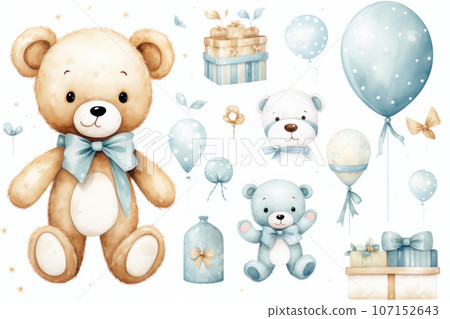 funny bear with flowers and balloons funny bear with flowers and balloons 107152643