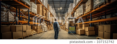 Warehouse worker checking the barcode of parcels Warehouse worker checking the barcode of parcels 107152742