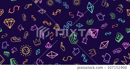 Neon Finance Seamless Pattern, glowing desktop icon, neon sticker, neon figure, glowing figure, neon geometrical figures  107152908