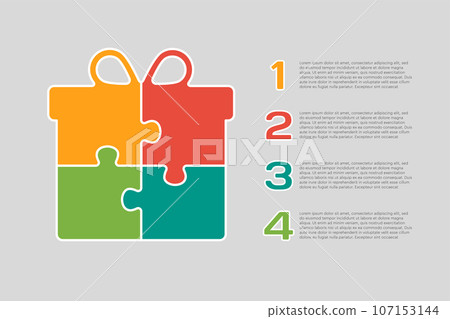 Diagram infographic 4 steps, gift box puzzle 107153144