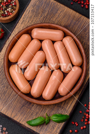 Delicious fresh vegetarian sausage or sausage made from vegetable protein tofu or seitan 107153417
