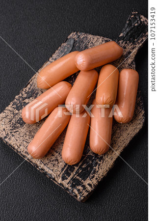 Delicious fresh vegetarian sausage or sausage made from vegetable protein tofu or seitan 107153419