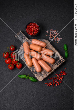 Delicious fresh vegetarian sausage or sausage made from vegetable protein tofu or seitan 107153424